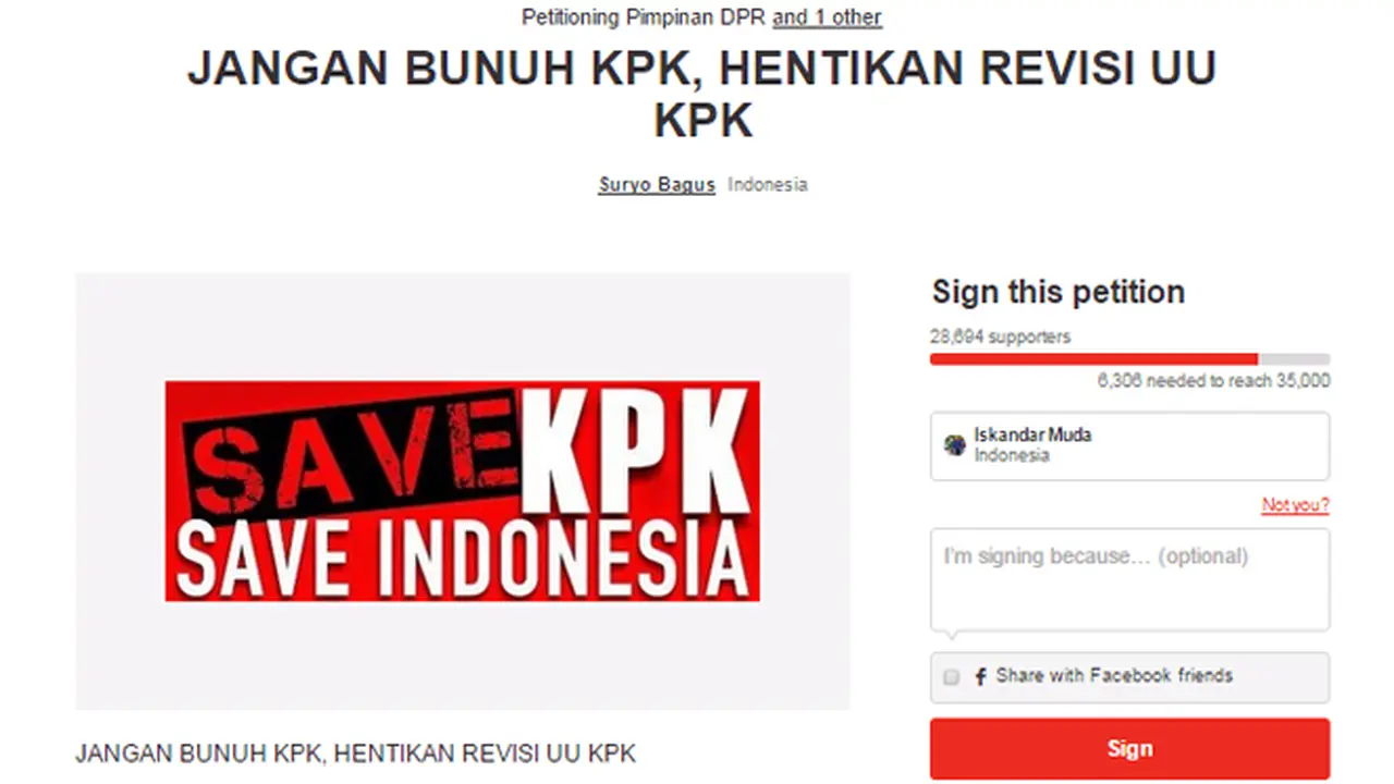 Puluhan Ribu Netizen Tolak Revisi UU KPK 