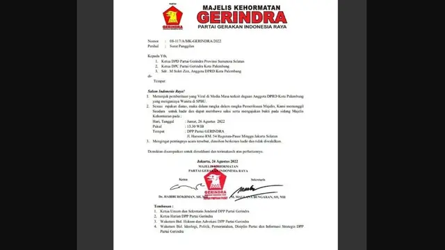 Partai Gerinda dengan cepat merepons terkait anggotanya yang melakukan penganiayaan terhadap wanita, yaitu anggota DPRD Kota Palembang.