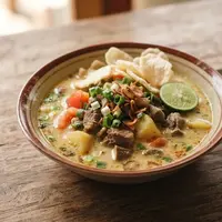 Resep Soto Betawi Susu Full Cream yang Gurih, Creamy, dan Bikin Nagih. (AI Generated)