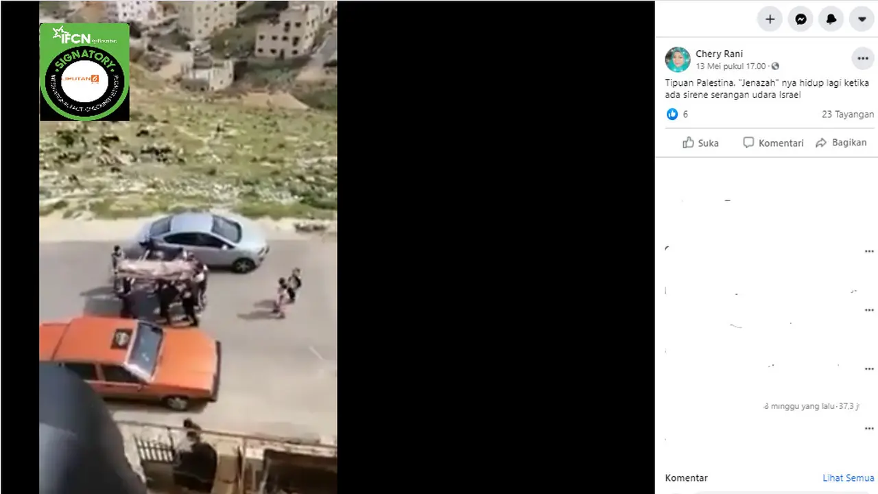 Cek Fakta Liputan6.com menelusuri klaim video tipuan Palestina jenazah hidup lagi saat serangan udara Israel
