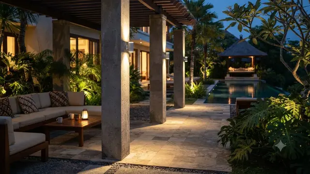 Area Santai Outdoor dengan Lampu Warm White