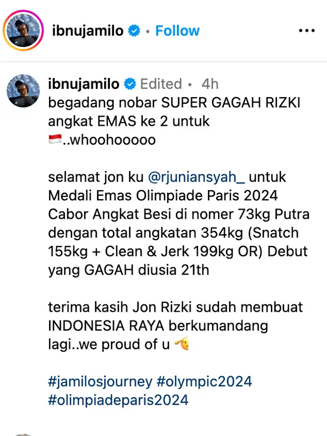 Unggahan Ibnu Jamil. (Foto: Dok. Instagram @ibnujamilo)