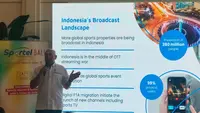 Peter F Gontha, pengusaha yang ditunjuk menjadi mitra internasional SPORTEL Monaco untuk menggelar SPORTEL Rendez-vouz di Bali, memberikan presentasi mengenai pelaksanaan pameran dan pertemuan olahraga internasional yang akan digelar pada 23-24 Februari 2023. (Ist)