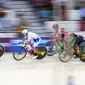 Delia Ayustina Priatna pebalap Indonesia bertarung di cabang balap sepeda trek nomor omnium putri pada Asian Games 2018 di Velodrome, Jakarta, Rabu (29/8/2018). (Bola.com/Peksi Cahyo)