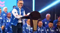 Ketua Umum Partai Amanat Nasional (PAN) Zulkifli Hasan dalam pidato Perayaan HUT ke-25 PAN di Hotel Sultan, Jakarta,