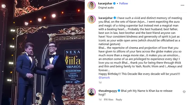 Unggahan Karan Johar untuk Shah Ruukh Khan. (Instagram/ karanjohar)