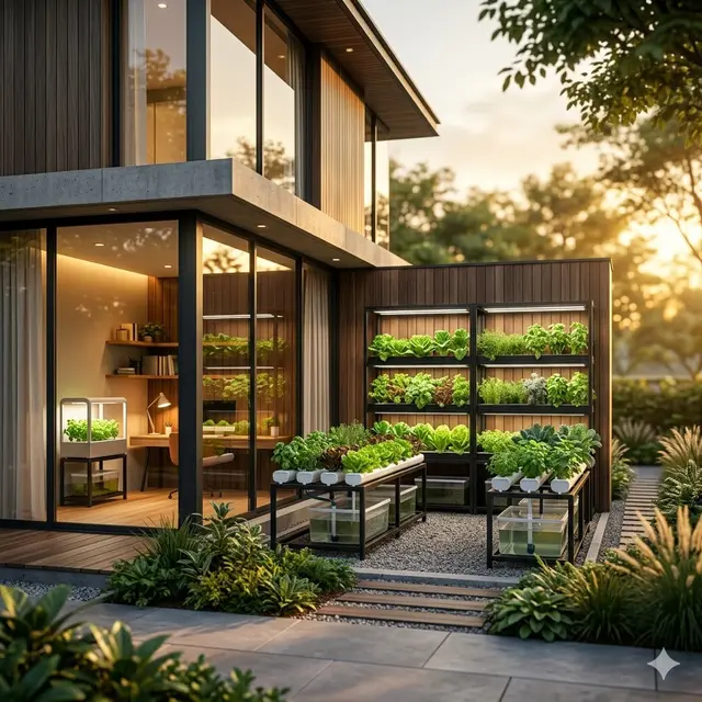 Ide Rumah dengan Kebun Hidroponik Elegan di Hunian Modern