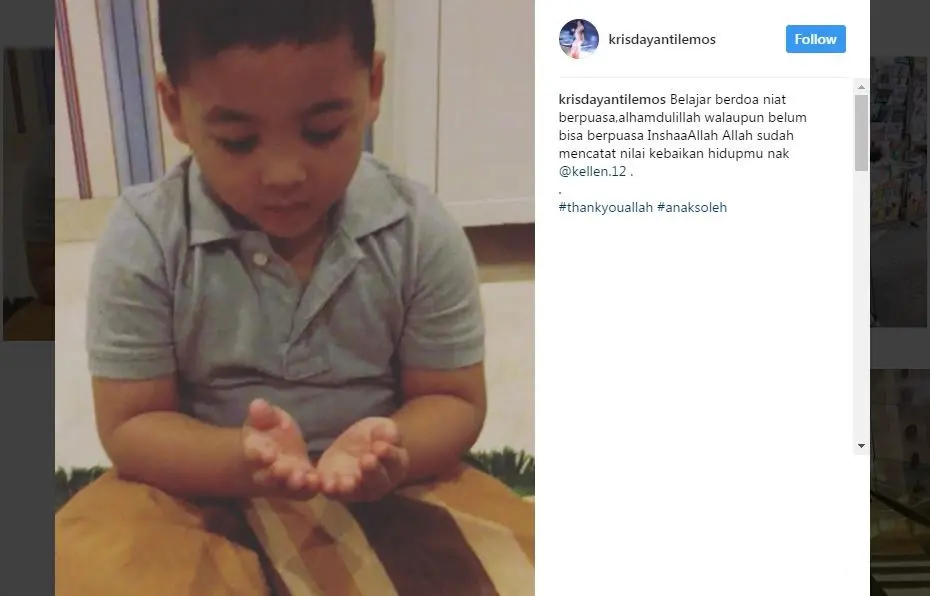 Krisdayanti memamerkan kemampuan sang anak dalam melantunkan doa. [foto: instagram/krisdayantilemos]