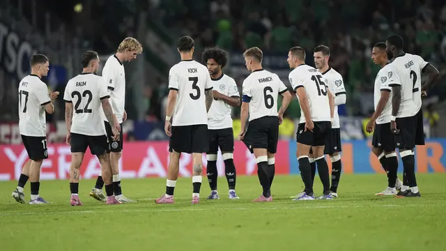 Skuad Jerman bersiap menghadapi Irlandia Utara di laga kedua Grup A Kualifikasi Piala Dunia 2026 zona Eropa di RheinEnergieStadion, Senin (08/09/2025). (AP Photo/Martin Meissner)