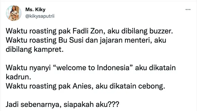 Unggahan Kiky Saputri. (Foto: Dok. Twitter @kikysaputrii)