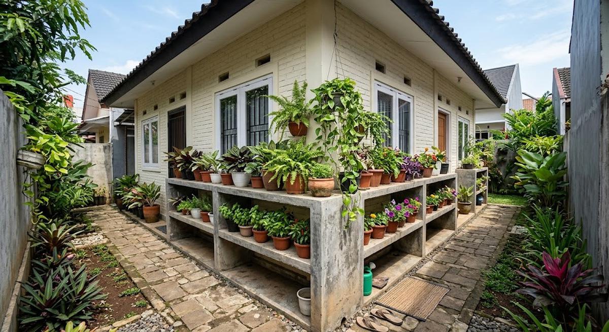 9 Desain Rak Tanaman Permanen dari Beton di Sisi Rumah, Solusi Lahan Sempit