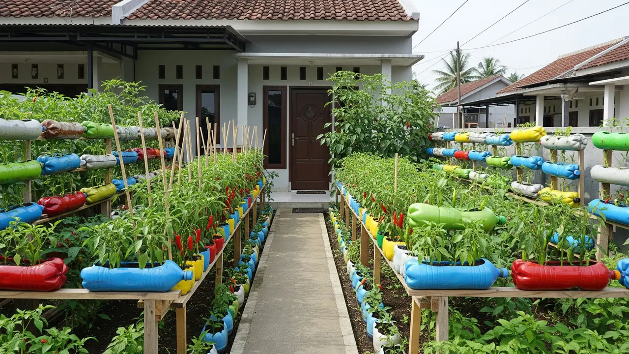 Kebun Cabai dari Botol Plastik yang Rapi dan Estetik
