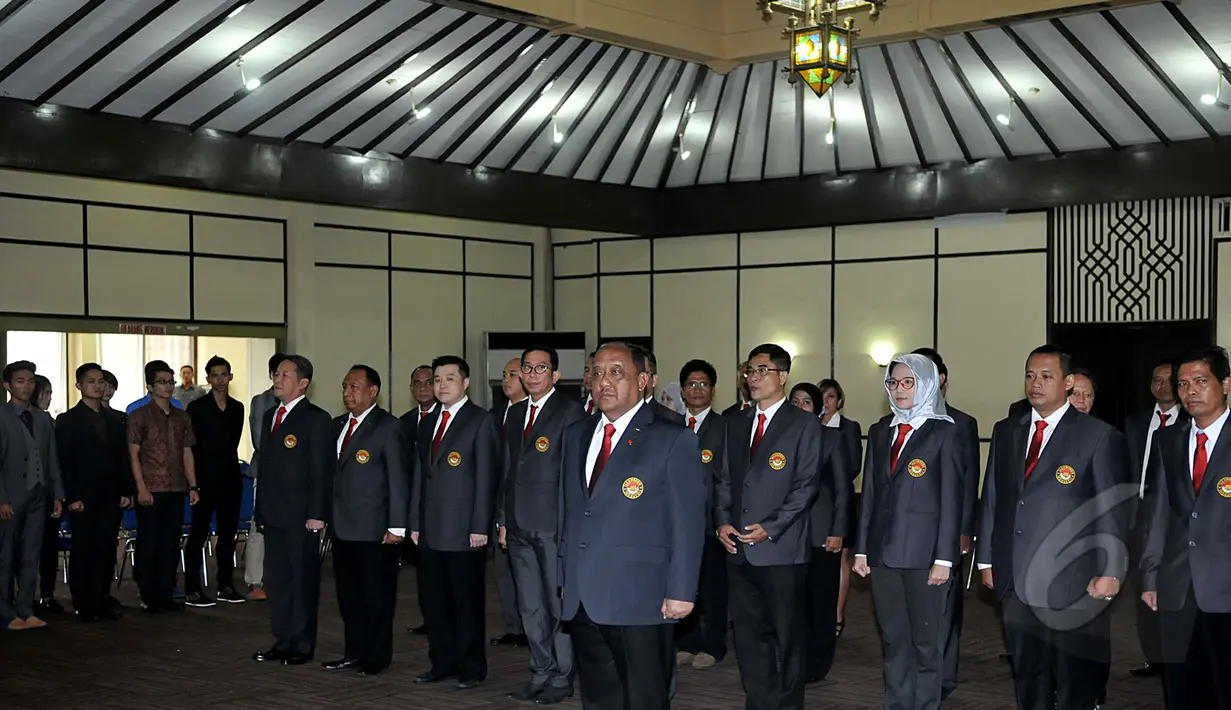 Suasana pelantikan pengurus baru PB Taekwondo Indonesia periode 2015-2019 yang diketuai oleh Letjen TNI (Purn) Marciano Norman di Wisma Serbaguna, SGBK, Jakarta, Senin (27/4/2015). (Liputan6.com/JohanTallo)