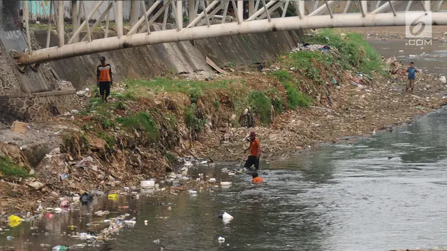 Debit Air Menyusut, Kali Ciliwung Terlihat Kumuh