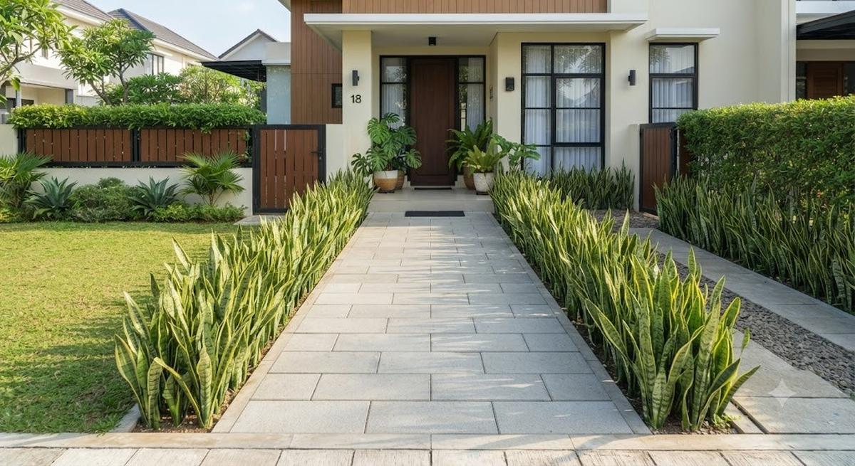 Border Sansevieria di Sepanjang Jalur Paving (AI Generated)
