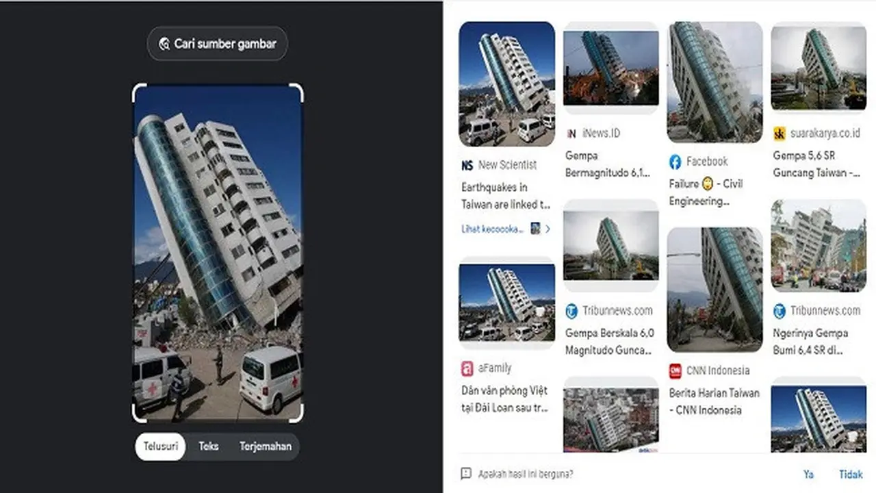 Gambar tangkapan layar penelusuran foto menggunakan Google Images.