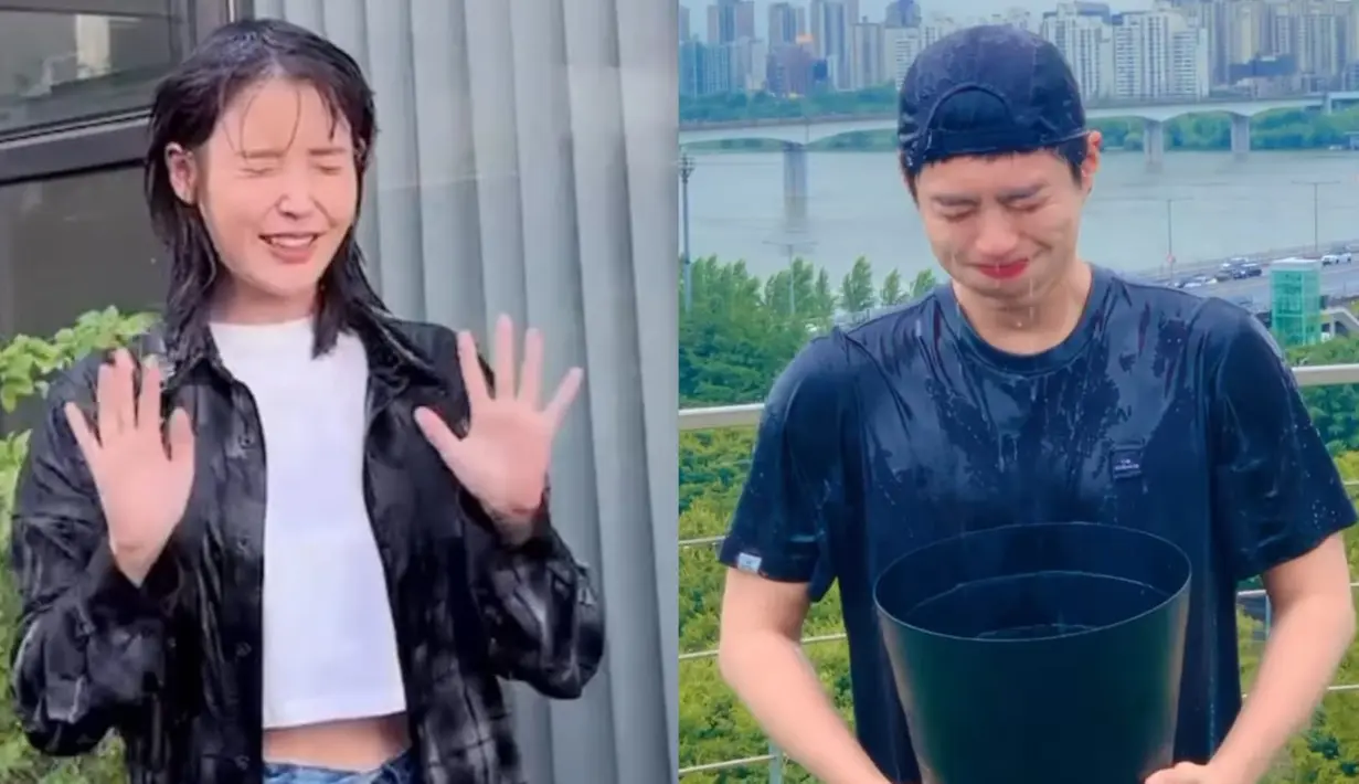 IU dan Park Bo Gum Ice Bucket Challenge. (Fot: Instagram/ dlwlrma/ bogummy)