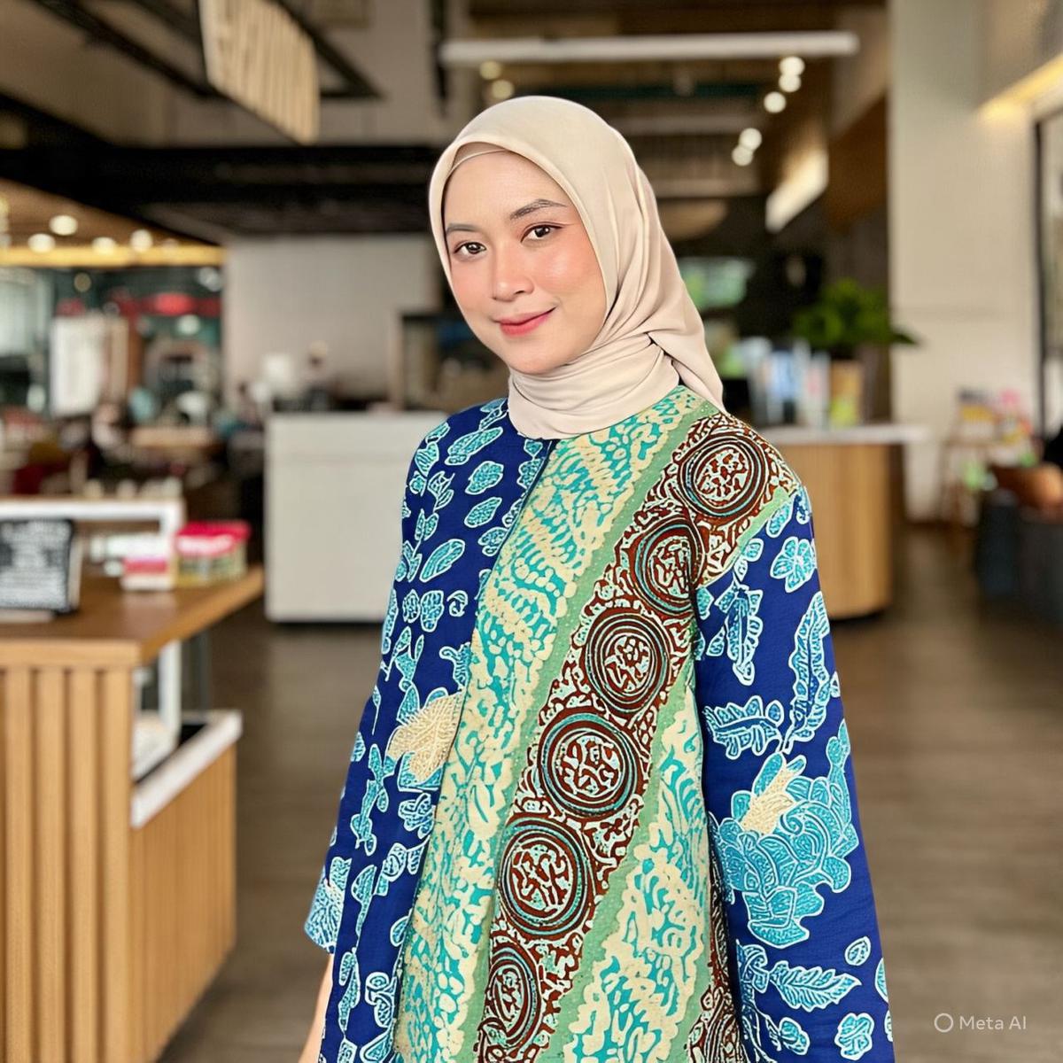 Ilustrasi Gamis Batik Kombinasi
