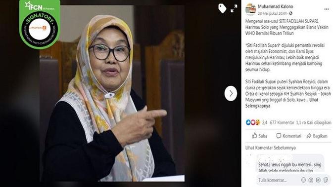 Gambar Tangkapan Layar Kabar Tentang Eks Menkes Siti Fadilah Supari