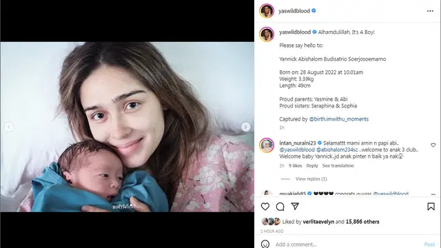 Yasmine Wildblood Melahirkan anak ketiga