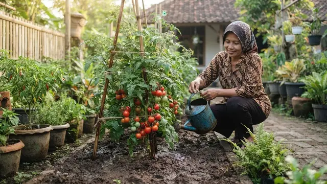 Penyiraman Tomat Secara Konsisten dan Terjadwal