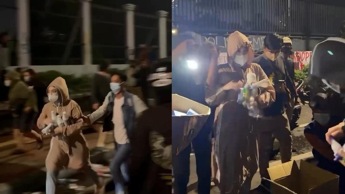 6 Potret Celine Evangelista Jadi Tim Medis ke Lokasi Demo, Bawa Bantuan untuk Massa