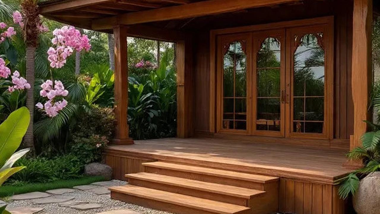 8 Desain Teras Kombinasi Batu Alam dan Kayu Ukuran 4x6 dengan Konsep Tropis Terbaru 2025, Rumah Jadi Oase Alami