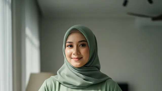 Gamis Batik Sage Organza Lengan Balon