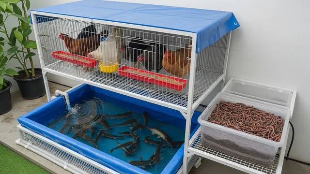 Sistem Ayam, Lele, dan Cacing dalam Satu Kandang Bertingkat