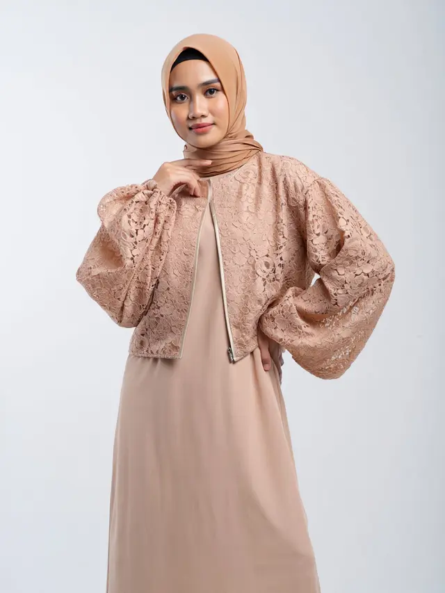 Gamis Kombinasi Outer Brokat Modern
