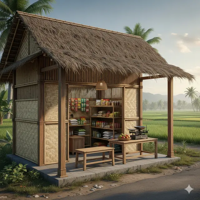 Desain Warung Sembako dari Bambu Sederhana/AI