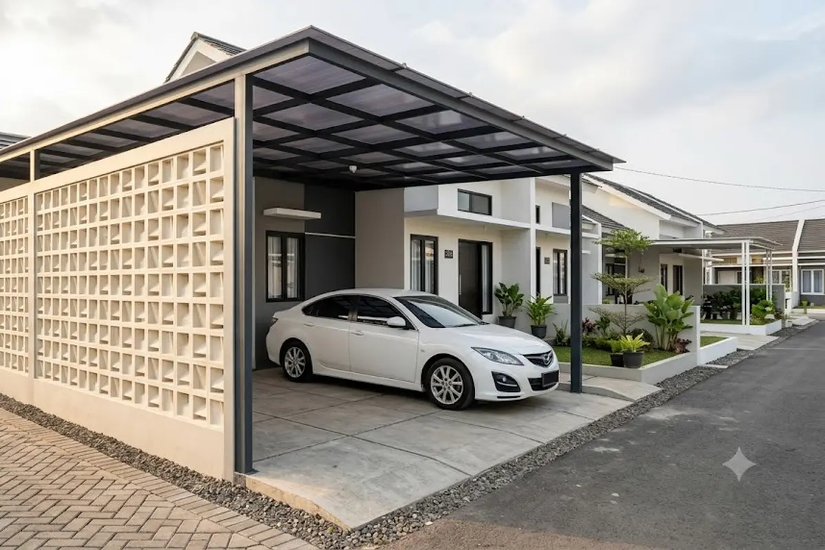 Model Carport untuk Rumah Type 36 dengan Dinding Roster