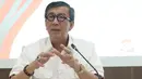 Menteri Hukum dan HAM, Yasonna H. Laoly menyampaikan keterangan di Jakarta, Senin (25/3). Menurut Yasonna, kemenangan atas gugatan tersebut diputuskan pada 18 Maret 2019 yang sebelumnya sudah kita menangkan pada 6 Desember 2016,  (Liputan6.com/Helmi Fithriansyah)