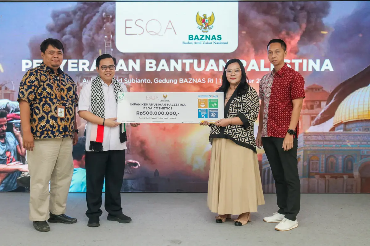 Brand kecantikan tanah air ESQA Cosmetics (ESQA) yang menyumbangkan donasi sebesar Rp600 juta untuk masyarakat sipil Palestina di Gaza.