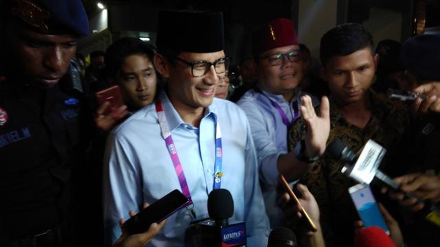 Cawapres Sandiaga Uno usai pengundian nomor urut capres 2019.