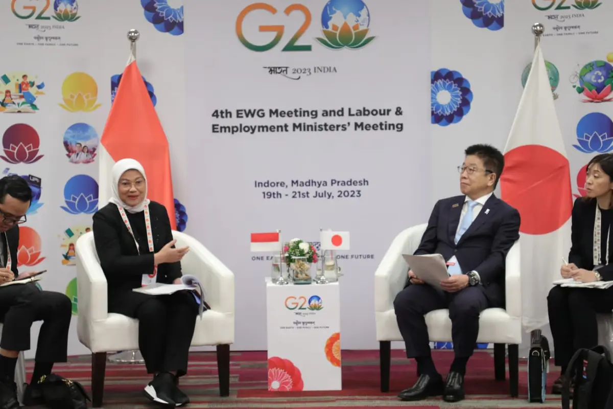 Menteri Ketenagakerjaan, Ida Fauziyah melakukan pertemuan bilateral dengan Menteri Kesehatan, Tenaga Kerja, dan Kesejahteraan Jepang, Katsunobu KATO di sela-sela menghadiri Presidensi G20 India.