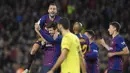 Villarreal. Gerard Pique tercatat total 22 kali menghadapi Villarreal saat berseragam Barcelona di Liga Spanyol dengan torehan menang 17 kali, imbang 5 kali tanpa pernah kalah. Kemenangan terbesar atas Villarreal terjadi dengan skor 5-1 pada pekan ke-34 musim 2017/2018. Total ia menyumbang 2 gol dari 22 laga kontra Villarreal. (AFP/Lluis Gene)