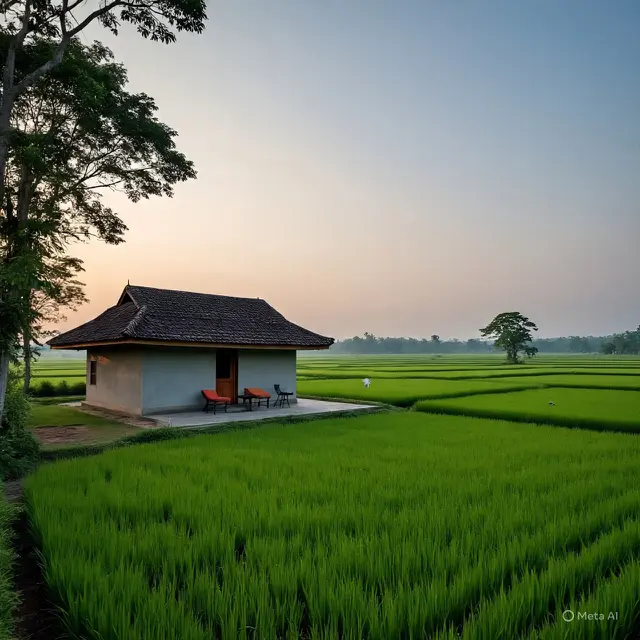 Gambar Rumah Sederhana Tepi Sawah yang Minimalis dan Cantik