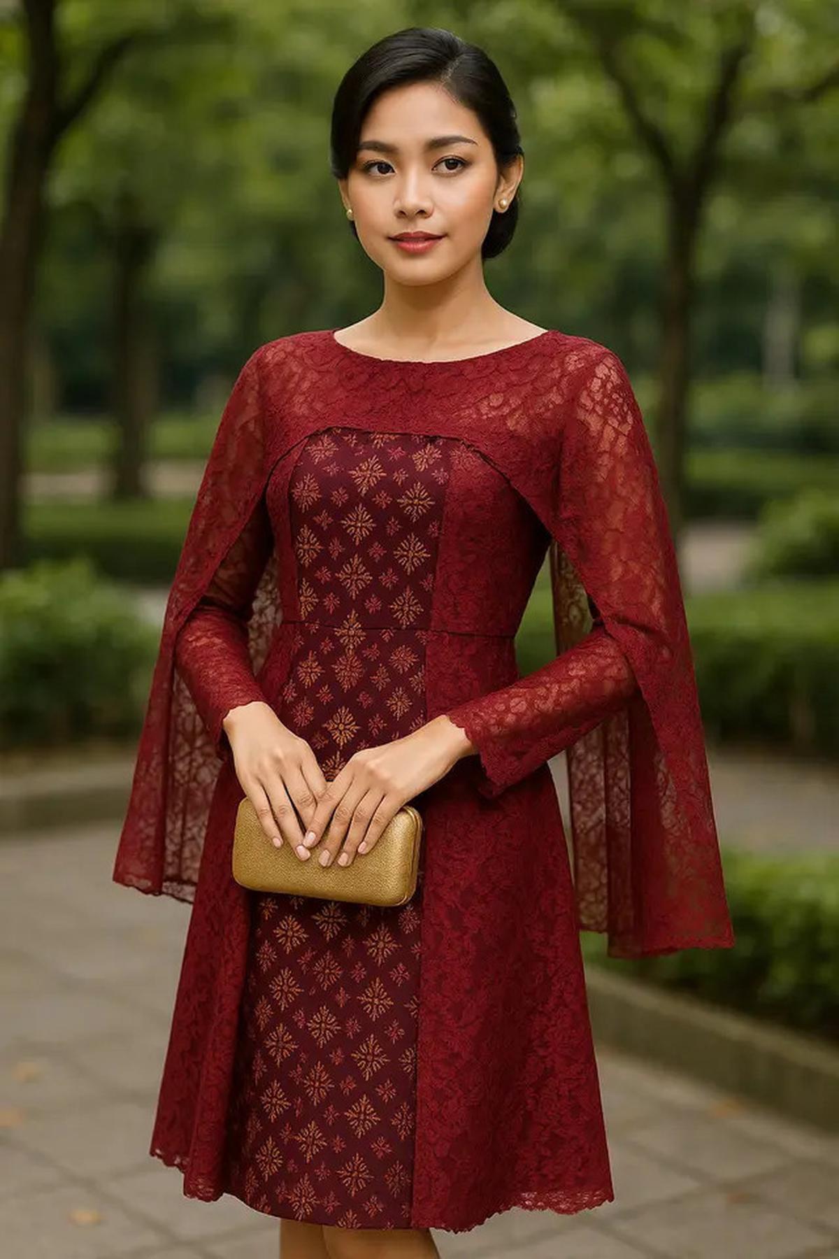20 Model Dress Batik Kombinasi Brokat Lengan Panjang, Anggun untuk Acara Resmi dan Kondangan
