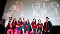 Frederika Cull dan sejumlah artis series terbaru Vidio, Gelas Kaca, di Kawasan Senayan, Jakarta Pusat, Kamis (1/8/2024). (Dok. via M. Altaf Jauhar)