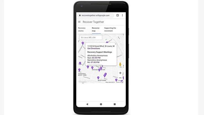 Fitur baru Google Maps untuk membantu pemulihan dari kecanduan narkoba dan alkohol (screenshot via Phone Arena)