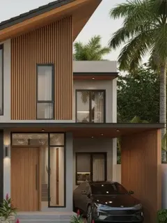 Ilustrasi Rumah Kecil dengan Konsep Tropis Modern (Sumber: Gemini AI)