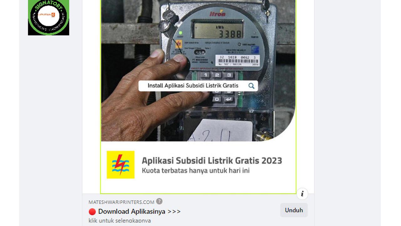Tangkapan layar klaim aplikasi subsidi listrik gratis 2023