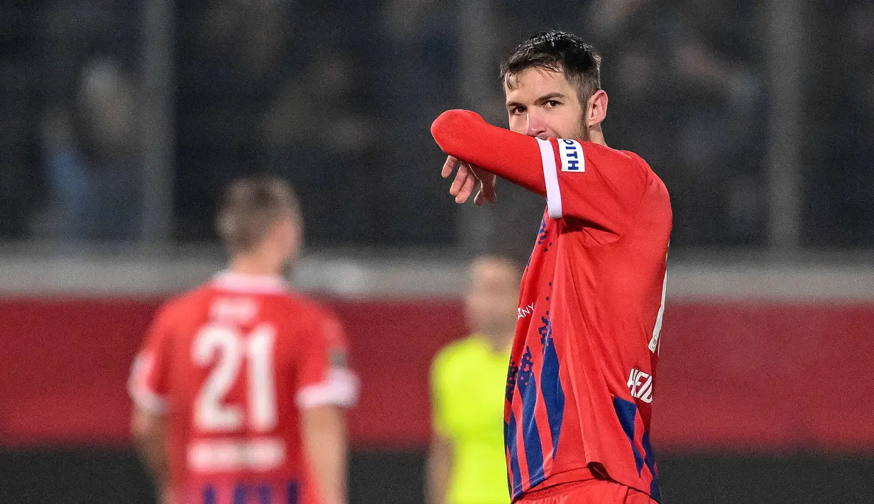 Copenhagen menang atas Heidenheim melalui extra time pada leg kedua play-off 16 besar UEFA Conference League yang berlangsung di Stadion Voith-Arena, Heidenheim, Jumat (21/2/2025) dini hari WIB. (Harry Langer/dpa via AP)