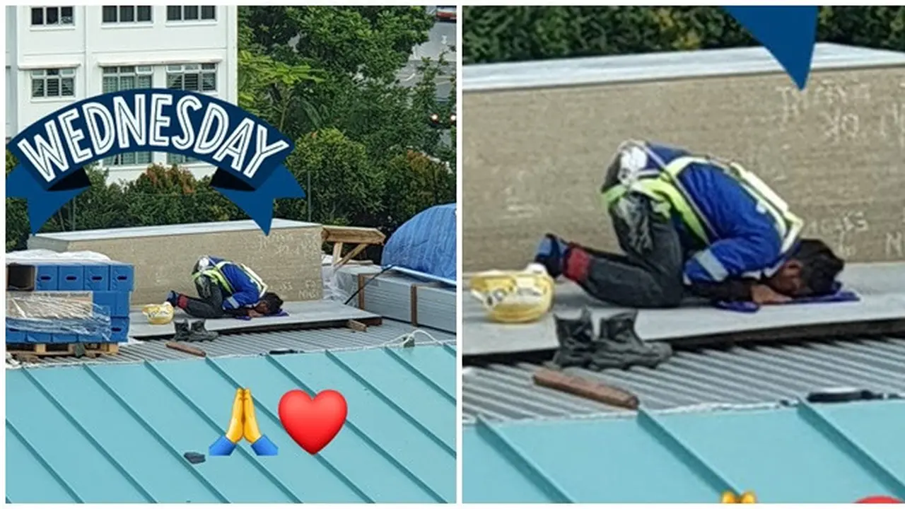 Meski Dalam Terik Matahari, Pekerja Ini Tetap Lakukan Salat Diatas Gedung