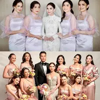 Bridesmaid pada pemberkatan Jessica Mila dan Yakup Hasibuan tampil manis dengan dress kombinasi satin dan organza nuansa lilac. [Instagram/febbyrastanty]