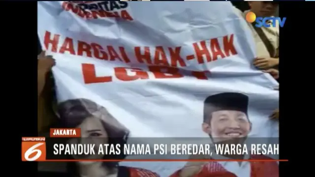Beredar spanduk PSI dukung LGBT, PSI laporkan peredaran spanduk ke Bareskrim Mabes Polri dan Bawaslu DKI Jakarta.