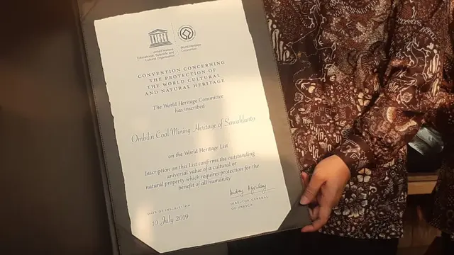 Sertifikat Warisan Budaya UNESCO untuk Situs Warisan Budaya Tambang Batubara Ombilin Sawahlunto (Rizki Akbar Hasan / Liputan6.com)