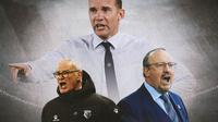 Ilustrasi - Claudio Ranieri, Andriy Shevchenko, Rafael Benitez (Bola.com/Adreanus Titus)