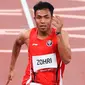 Atlet asal Lombok itu membukukan waktu 10,26 detik, tertinggal hanya 0,22 detik di belakang sprinter Afrika Selatan, Gift Leotlela, yang menjadi sprinter tercepat dalam lomba heat 4 ini. (Dok NOC Indonesia)